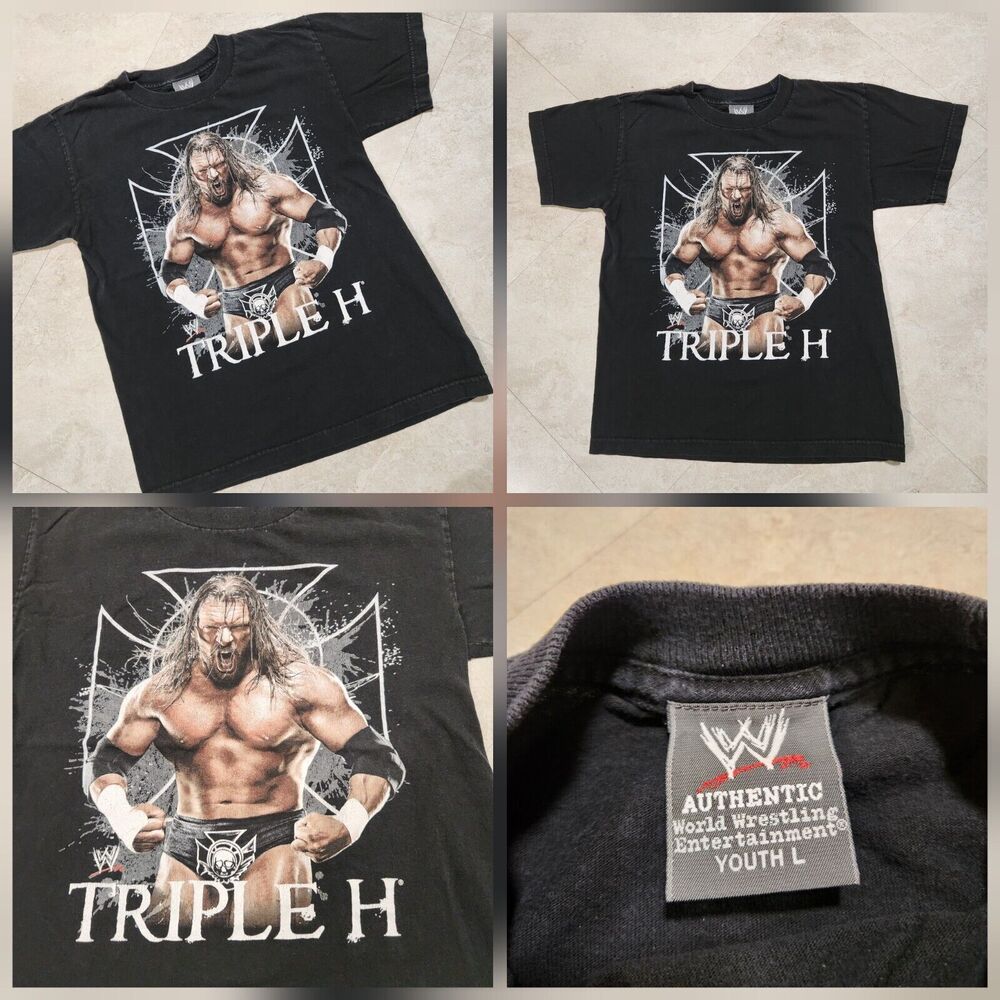 VTG Y2K Triple‎ H HHH WWE Boys Kids Youth L Large Wrestling WWF Graphic T Shirt